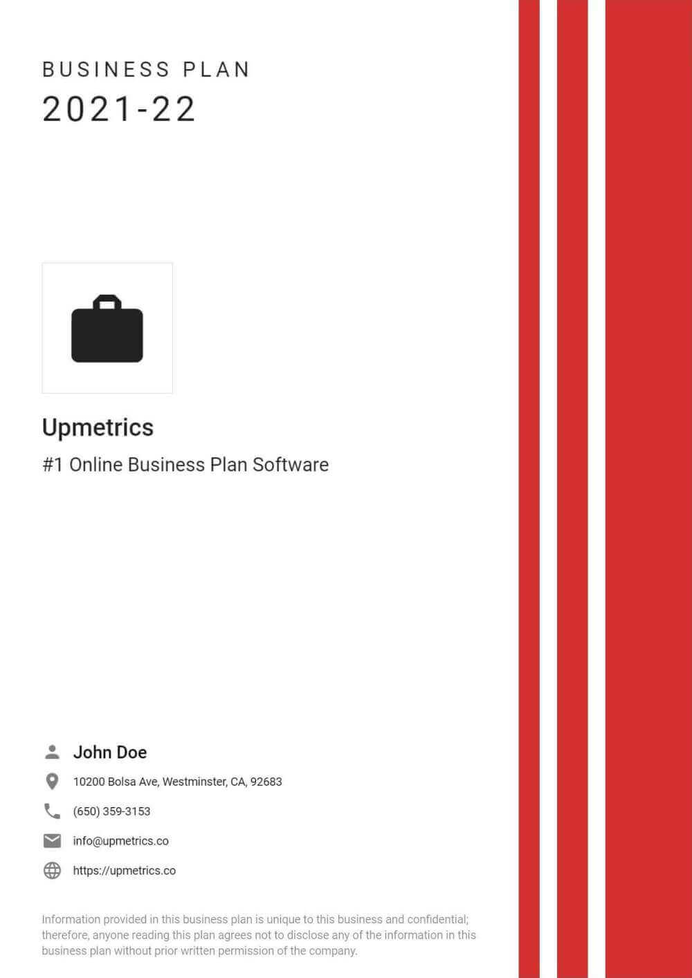 Business Plan Cover Page Template