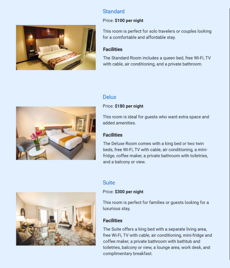 hotel business plan service offerings