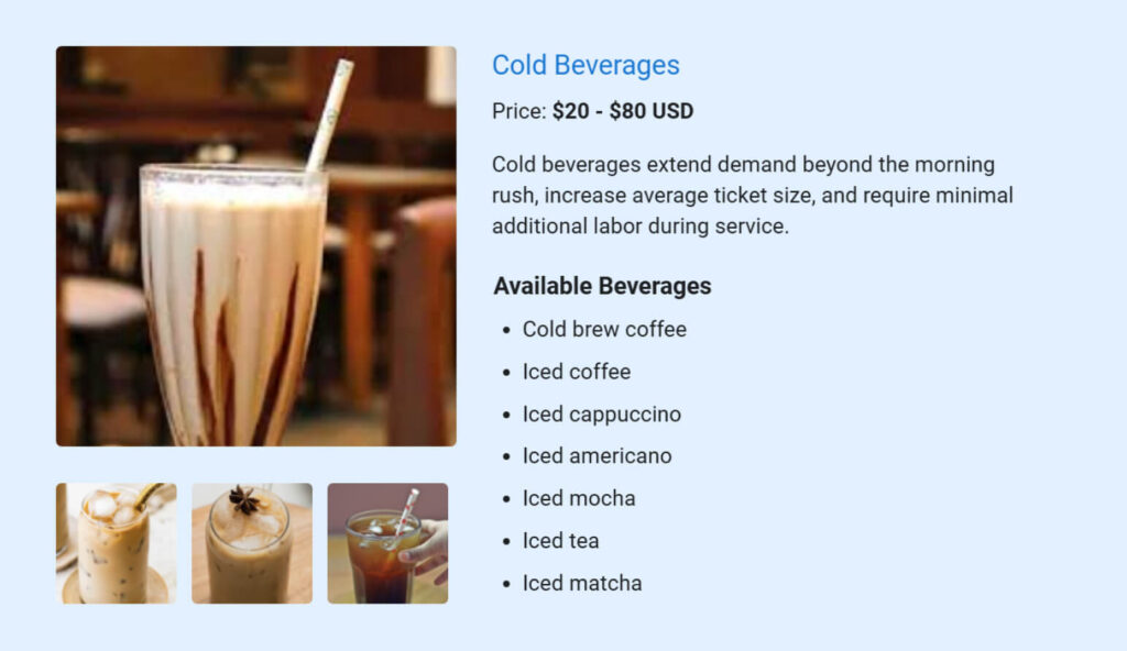 Coffee shop business plan cold beverages