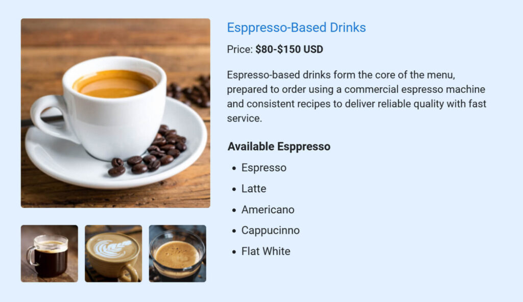 Coffee shop business plan esppresso based drinks