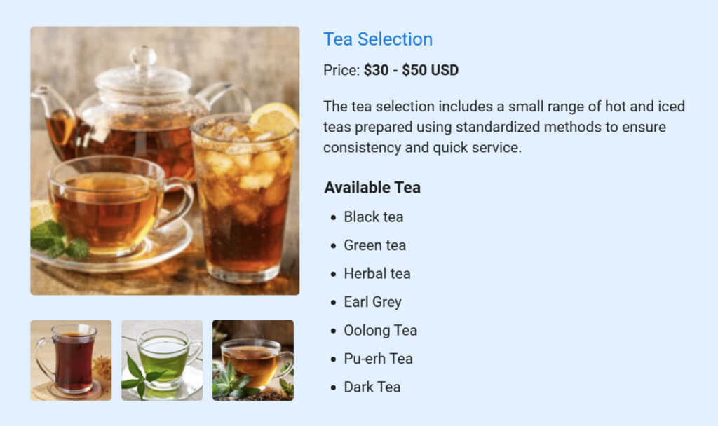 Coffee shop business plan tea selection