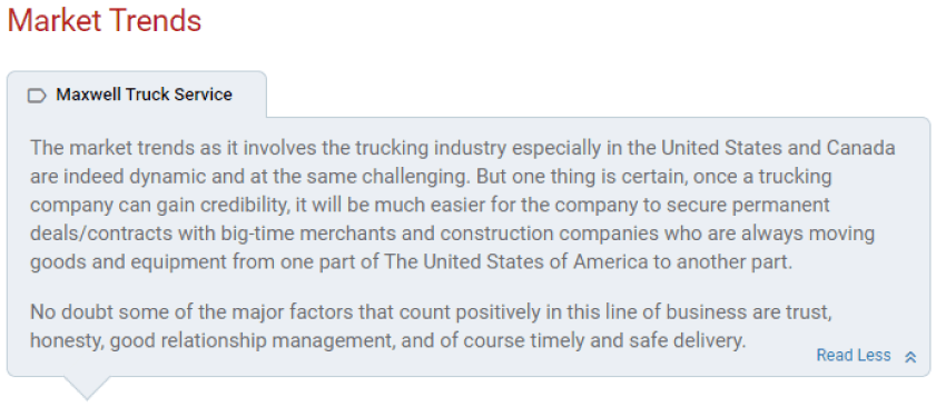 market analysis for trucking business