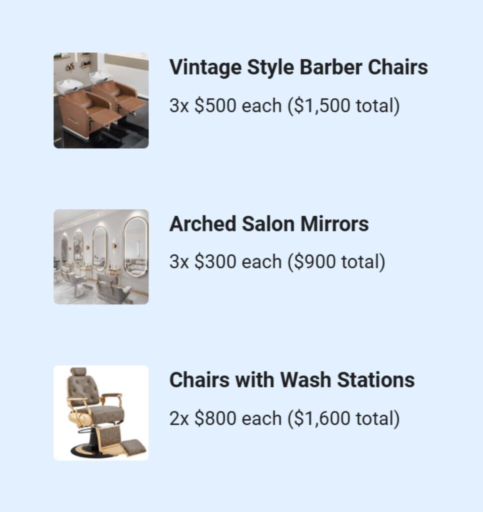 Hair salon business plan equipment and furnishings
