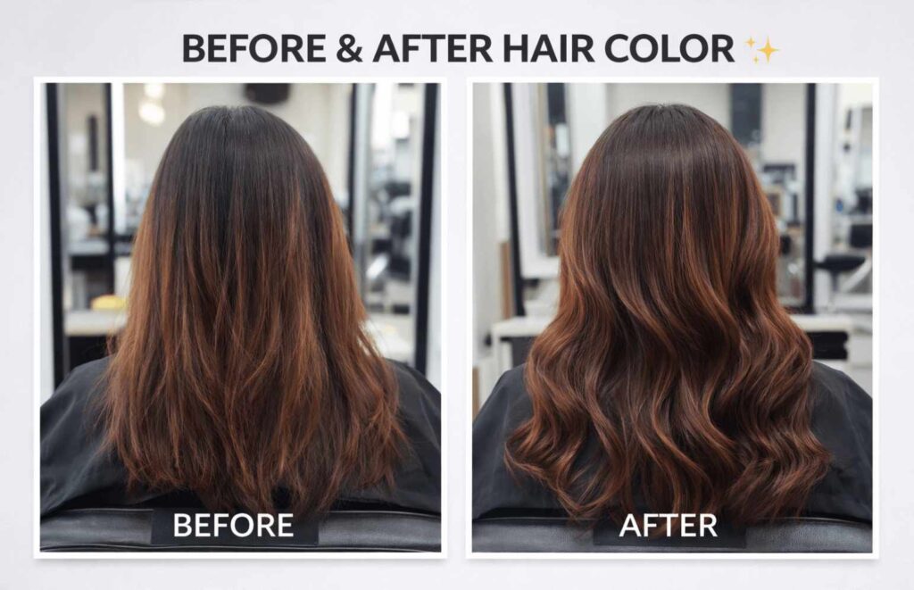 Before and after hair color