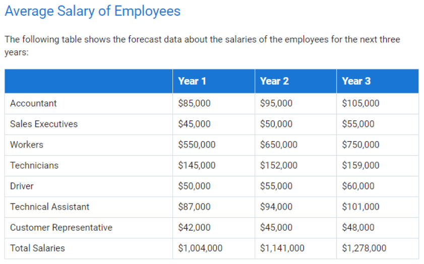 example of the average salary of employees for a mobile detailing business
