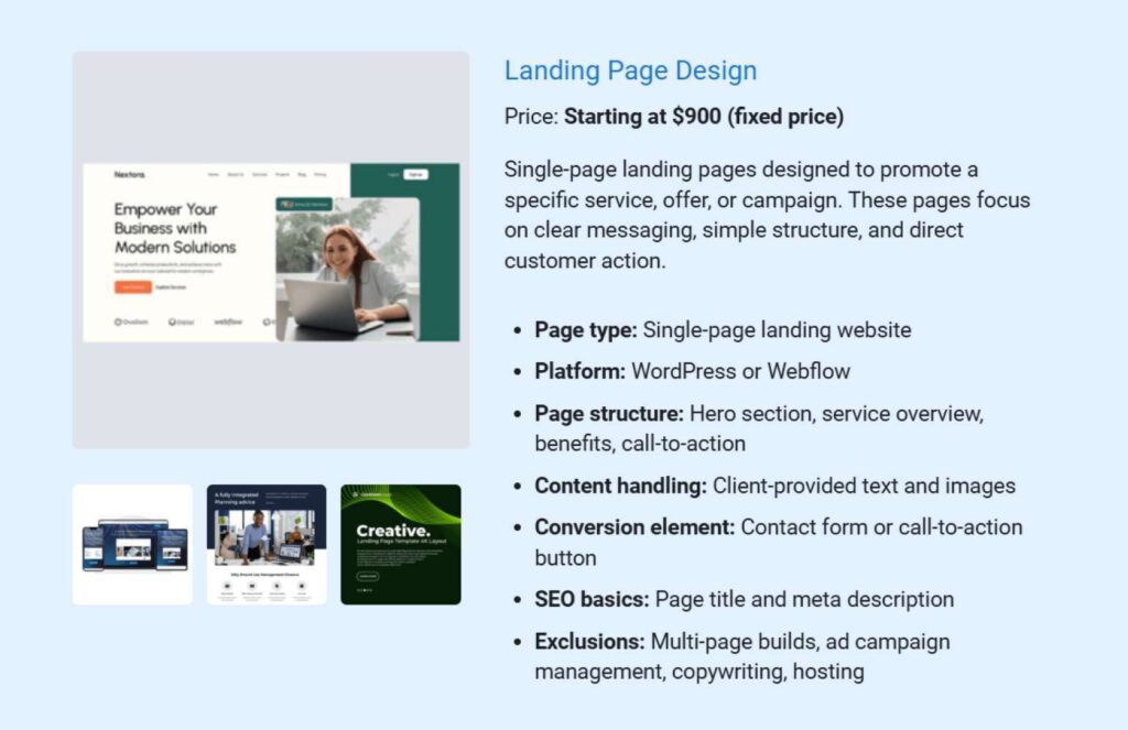 Landing page design