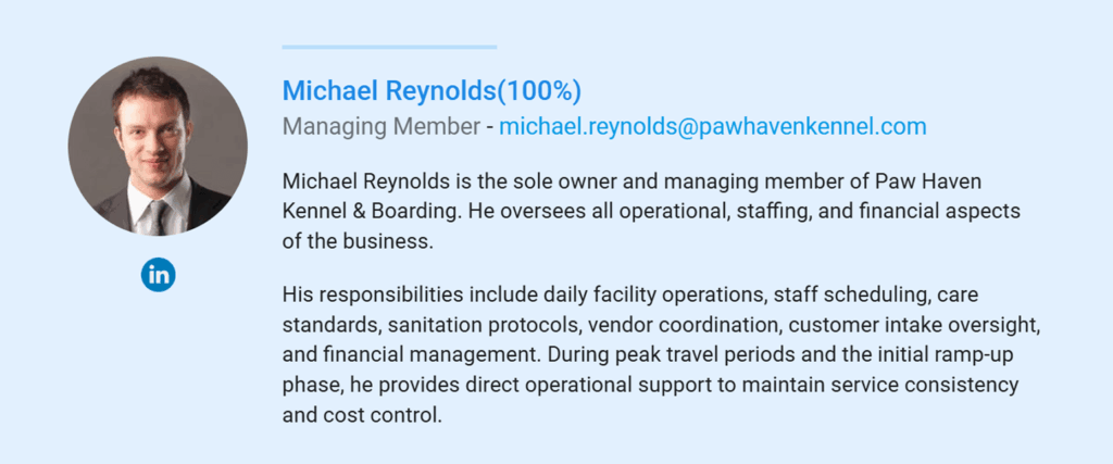 Legal structure and ownership of dog kennel business plan