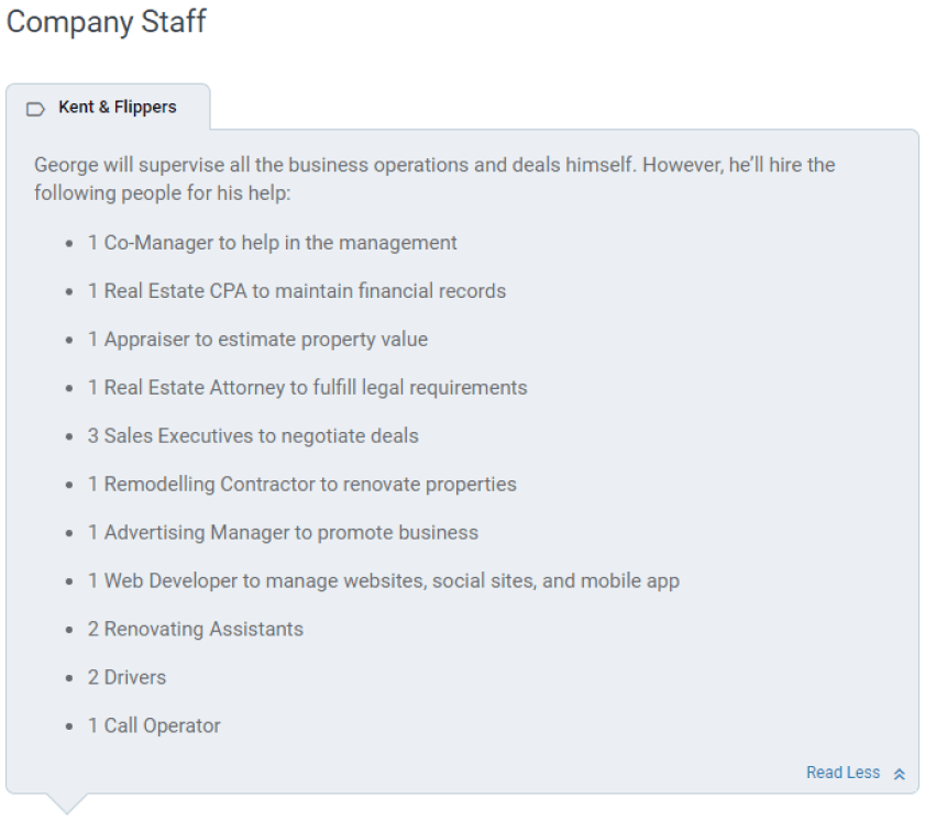 house flipping company’s staffing requirement