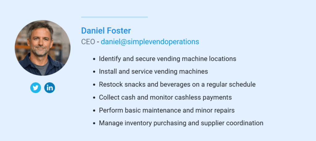 Vending machine business plan ownership and management