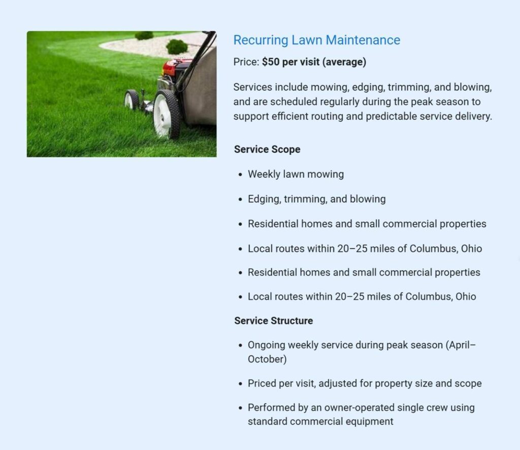 Recurring maintenance service