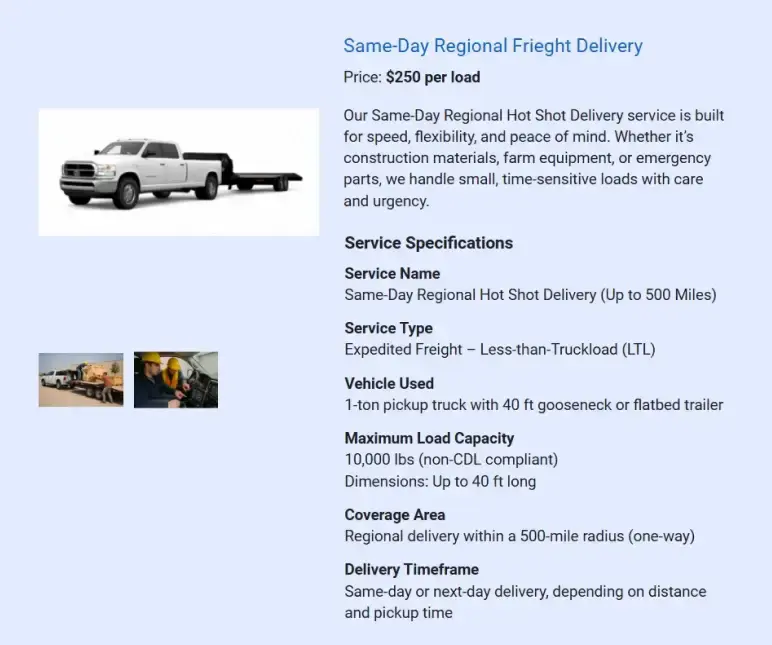 hot shot trucking service