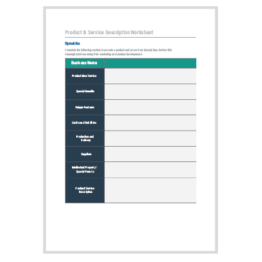 Product and Service Description Workbook