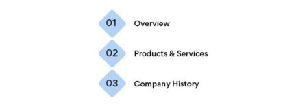 Company description Steps: 1) Overview 2) Products & Services 3) Company history