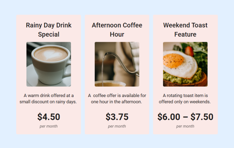 Cafe business plan occasional specials