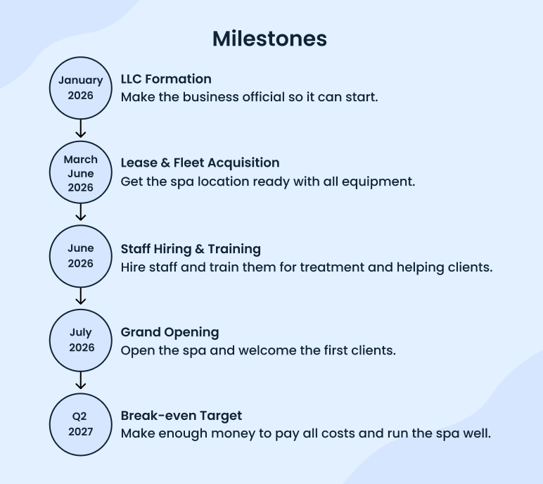 Medical spa business plan milestones