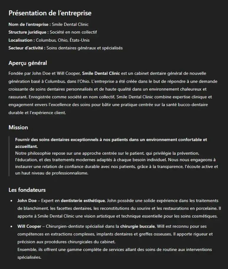 Business overview response