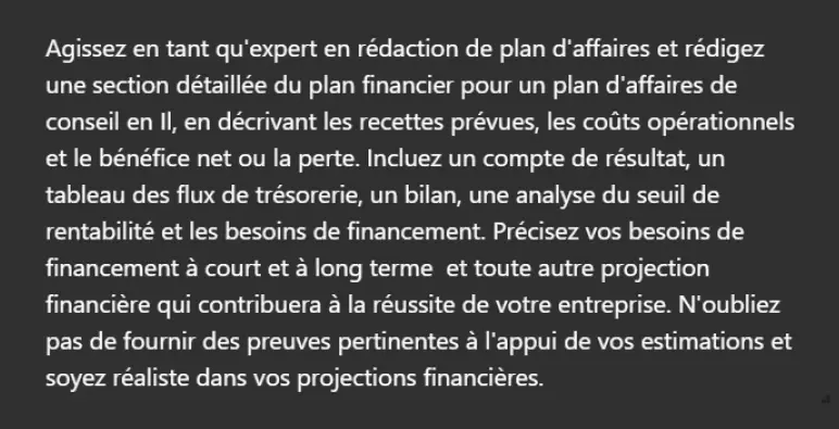 Financial plan prompt