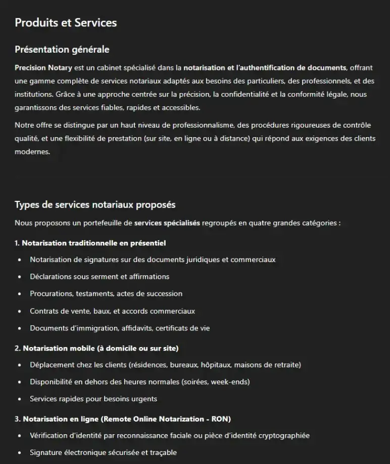 Products and services response