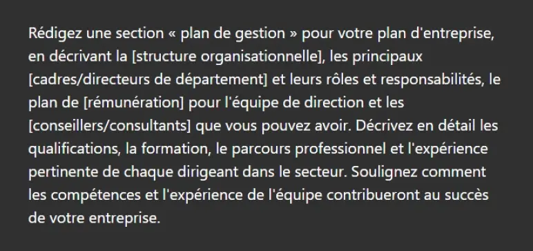 Management team prompt