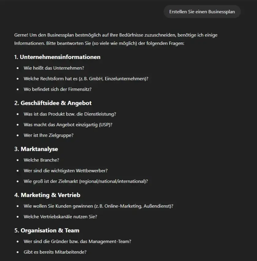 gliederung eines businessplans mit chatgpt erstellen