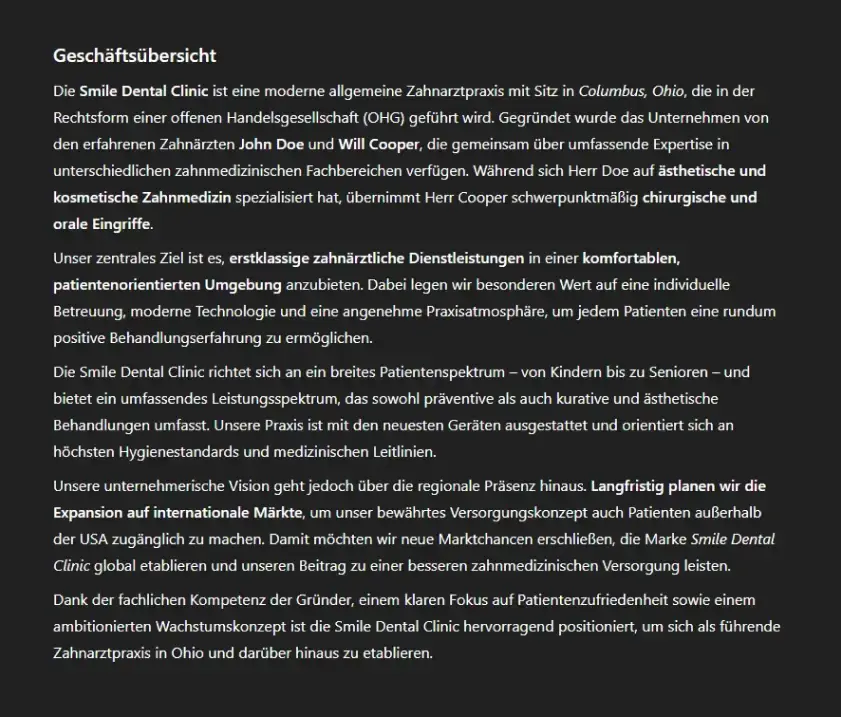 business overview response