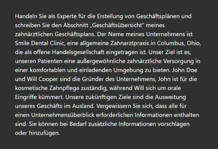 business overview prompt