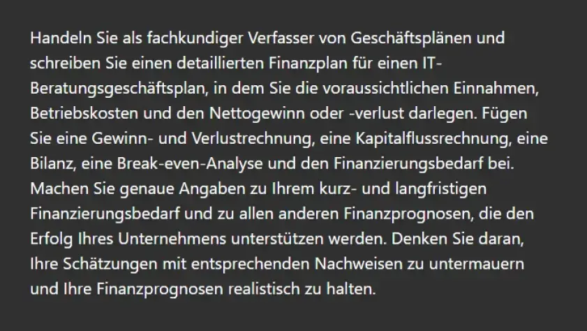 financial plan prompt