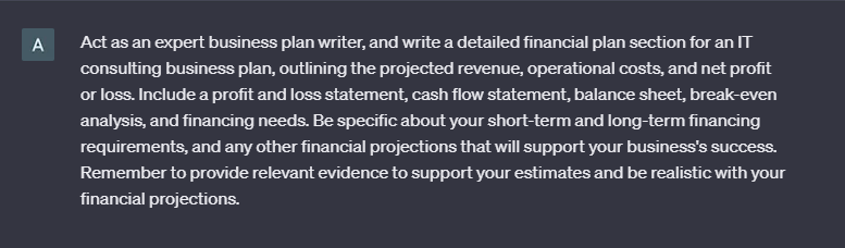 financial section prompt