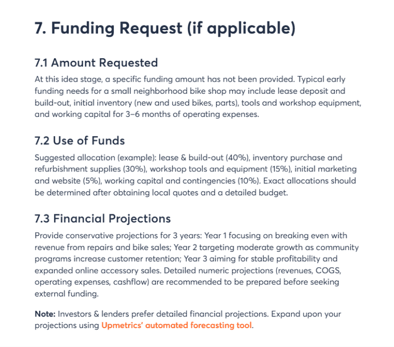 Bizplanr funding request