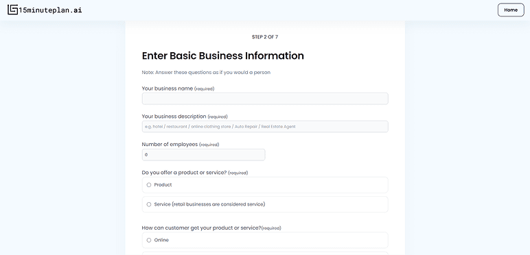 15minuteplan enter basic business information