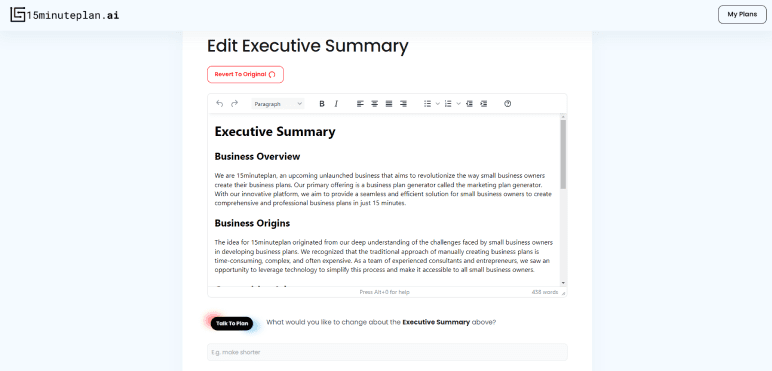 15minuteplan edit executive summary