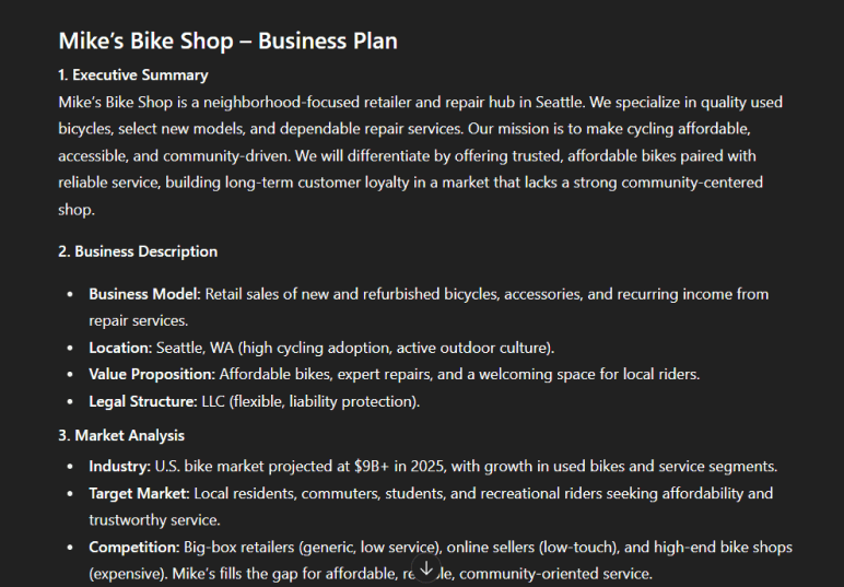 Chatgpt mikes bike shop business plan