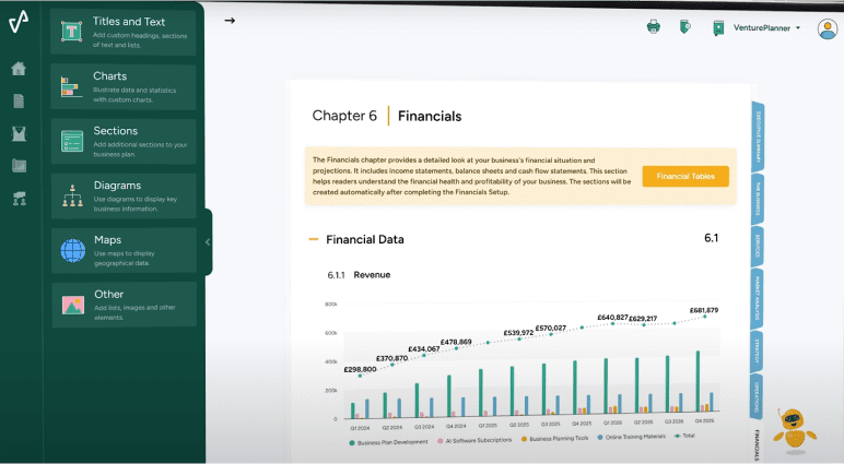 Venture planner financials
