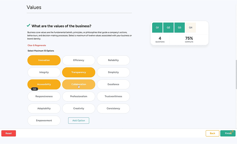 Venture planner values