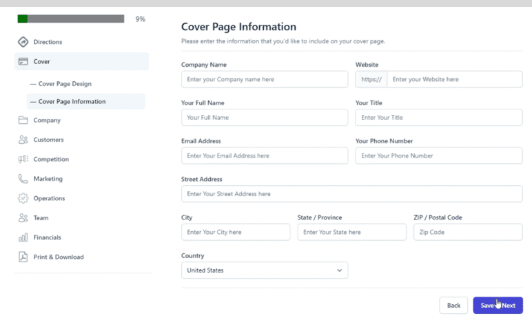 Planpros cover page information