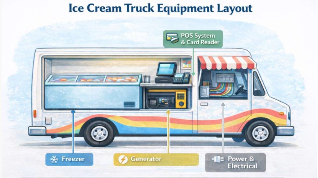 Ice cream truck equipment layout