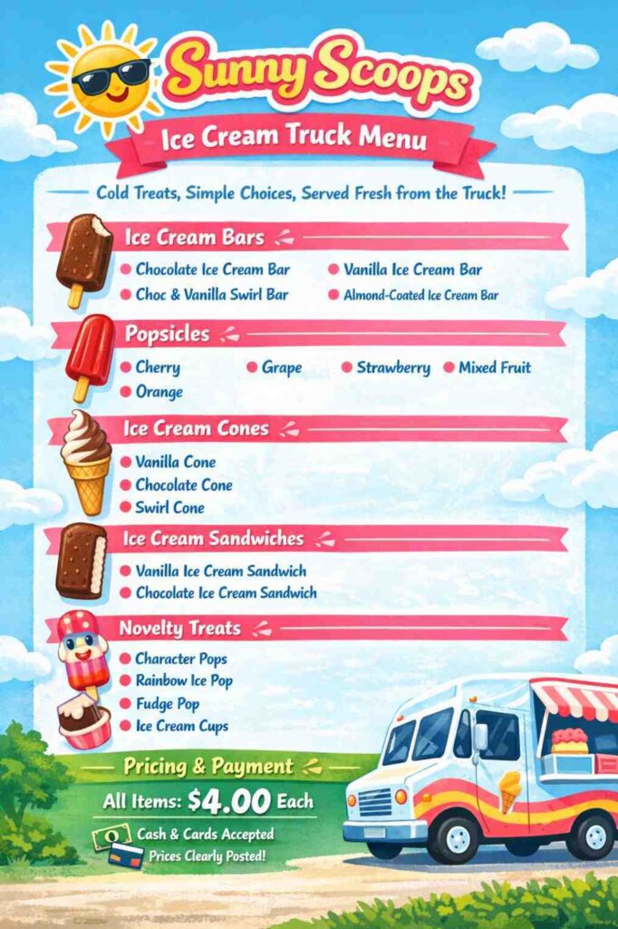 Products pricing mode of ice cream truck business