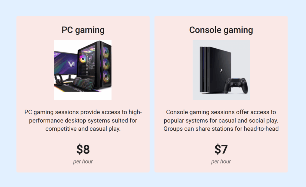 Gaming cafe business plan pricing