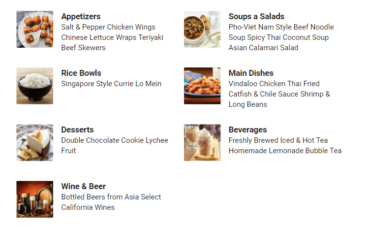 sample menu