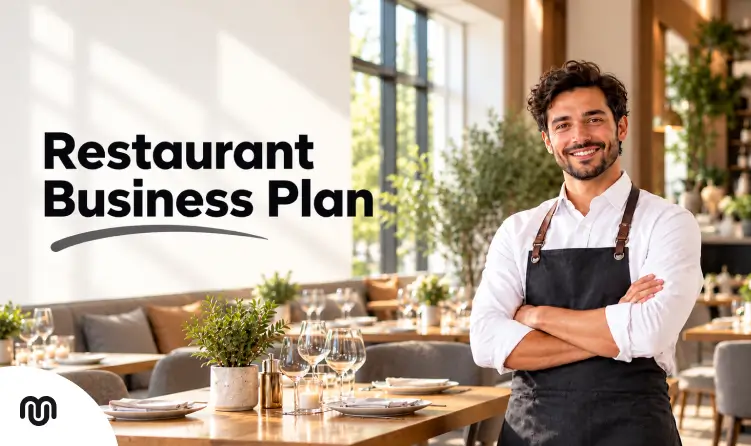 Restaurant Business Plan featured image with a smiling restaurant owner