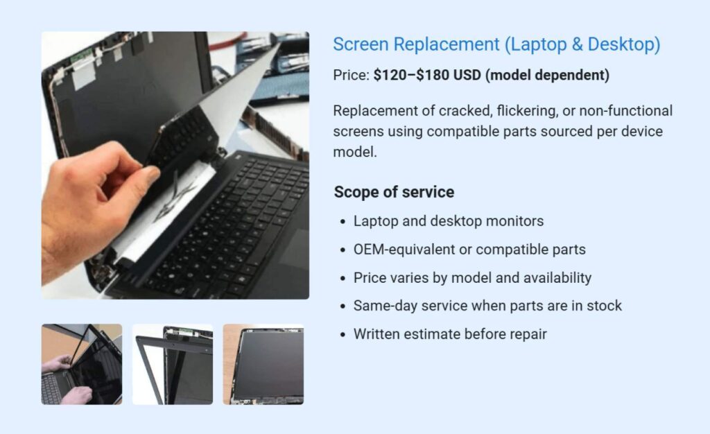 Screen replacement services