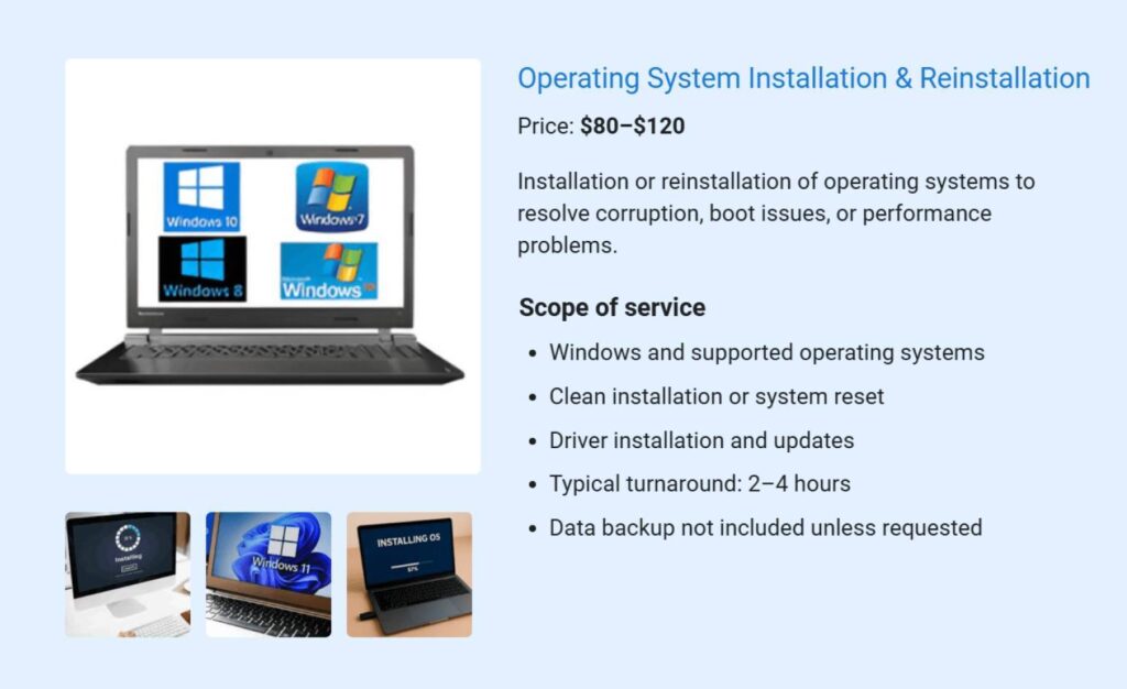 Operating system installation and repair