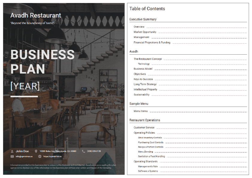 restaurant business plan template