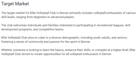 target market for volleyball club business