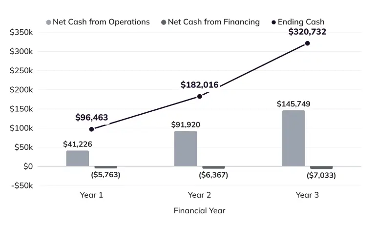 Cash flow statement chart showing three-year projections