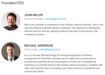 management team section of window cleaning business