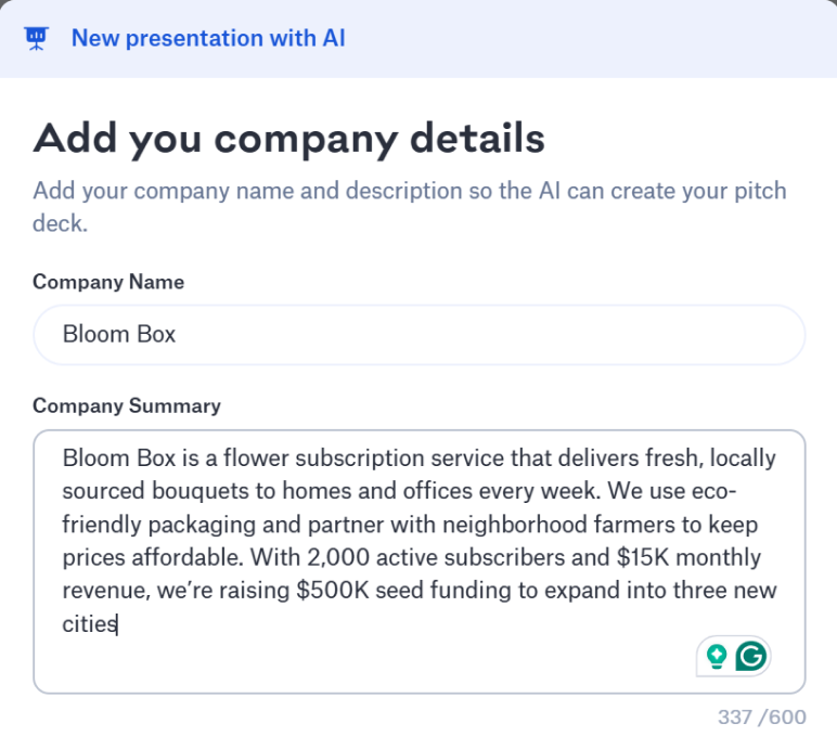 slidebean add your company details