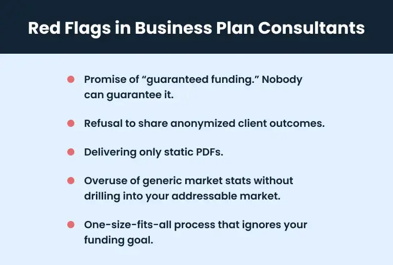 Red flags in business plan consultants
