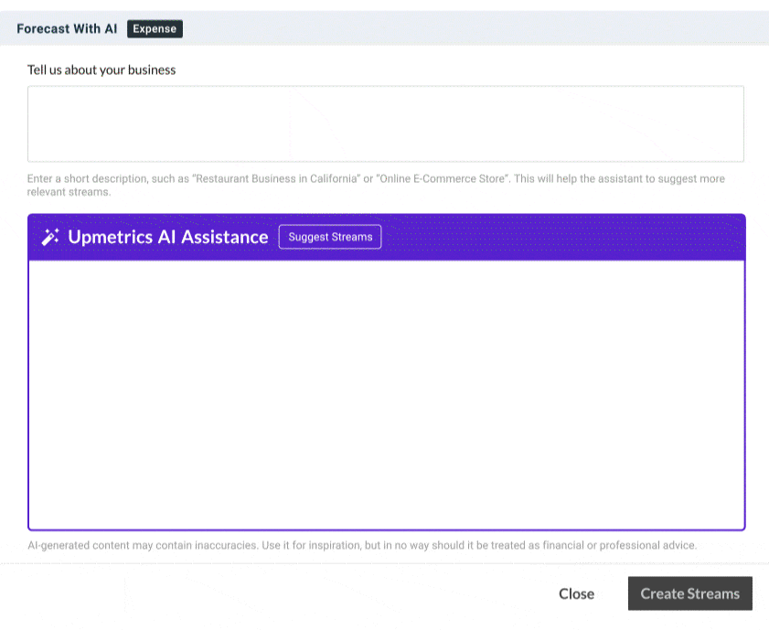 Upmetrics’s AI forecasting assistant