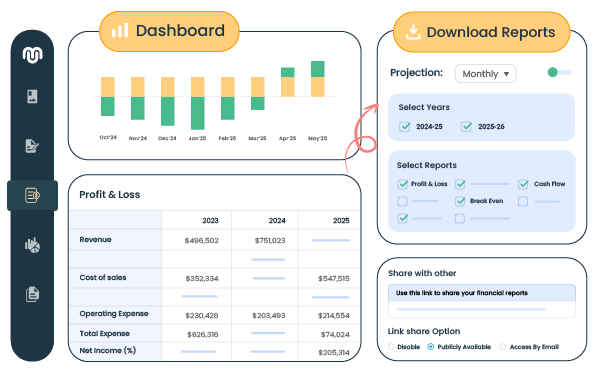 export or share your financial model in one click